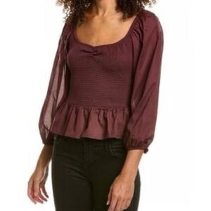 Nation LTD Top Medium Womens Smocked Balloon Sleeve Blouse Boho Made in Peru M